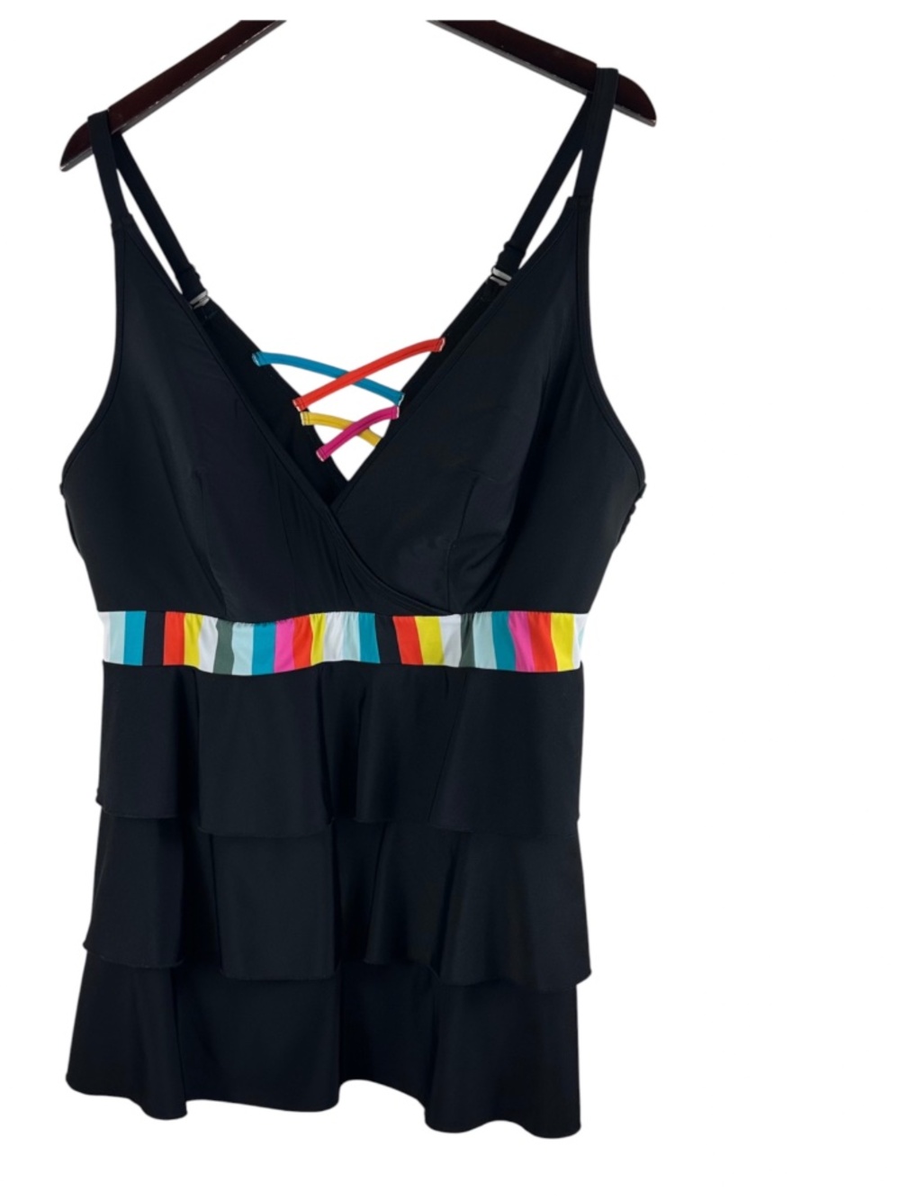 Lane Bryant Cacique Swim Tankini Swimsuit Top 22 3X Black Rainbow Cruise - Picture 3 of 5